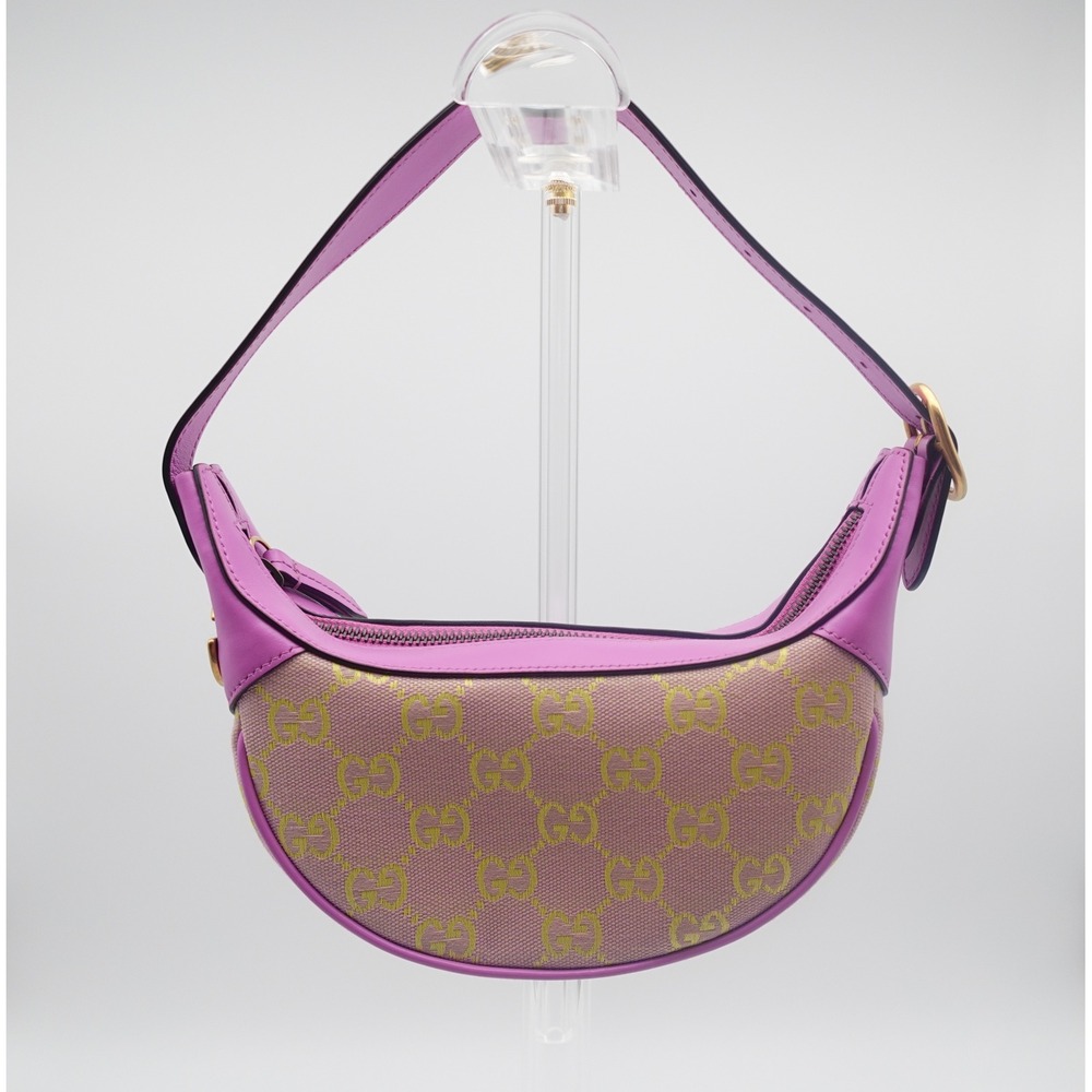 Gucci GG Canvas Mini Half Moon Shoulder Bag Pink Yellow Leather 726843